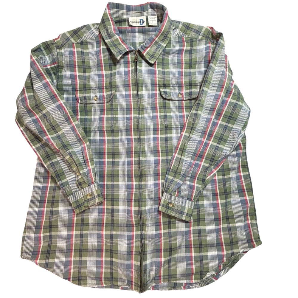 Paul Harris Design‎ Mens Large Green Plaid Zip Up Shacket 100% Cotton Preppy